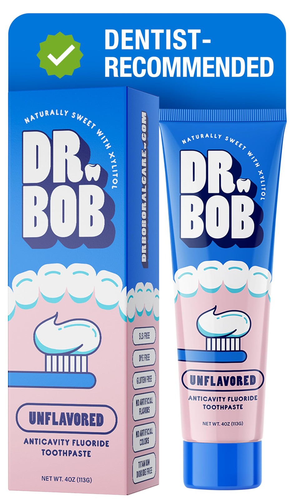 Dr. Bob Unflavored Toothpaste - Anticavity Fluoride Gel for Sensory & Taste Sens