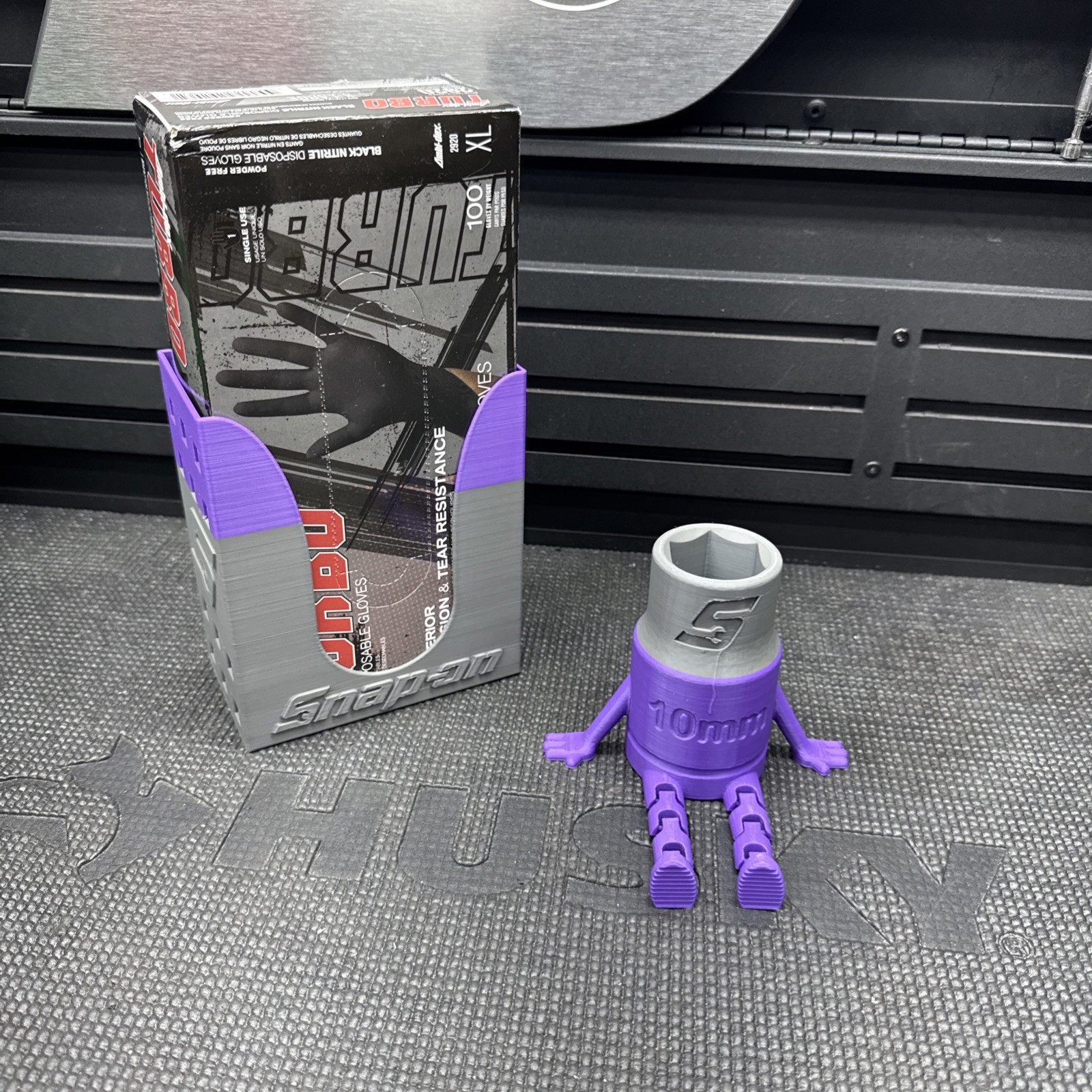 Snap On Tools Rubber / Nitrile Glove Holder with a box of Nitrile Gloves.