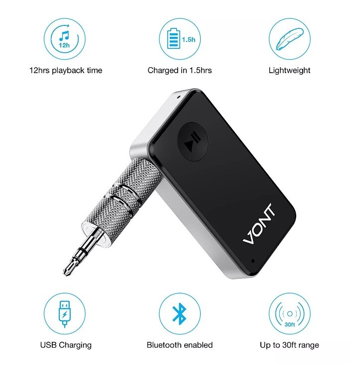 Vont Portable Wireless Bluetooth Receiver Adapter/Car Kit