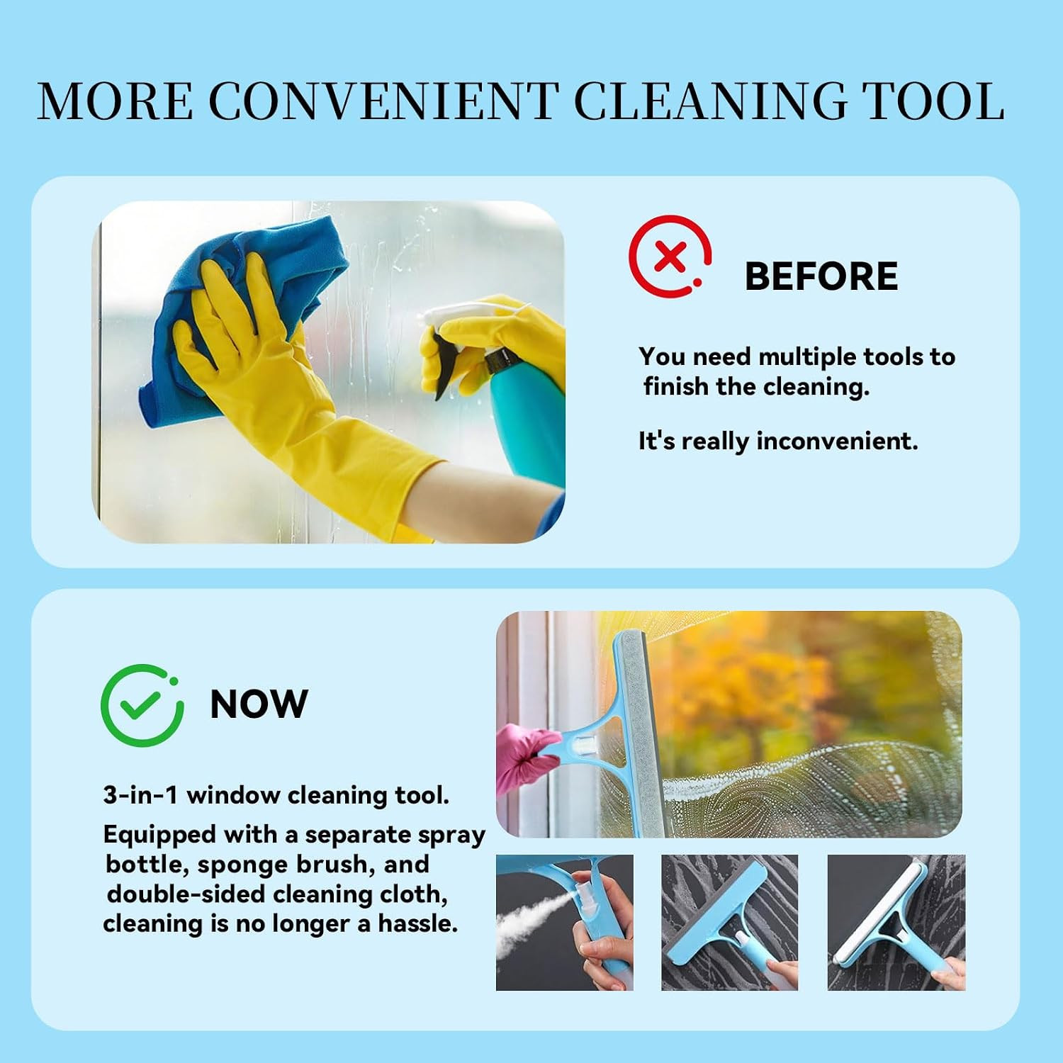 3 in 1 Window Cleaning Scraper,All-Purpose Spray Window Squeegee Cleaner Tool,Fo