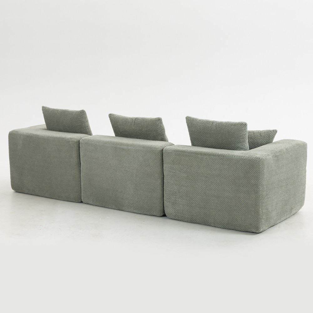 Modular 3-Seat Sectional Sofa All-Foam Deep-Seat Couch w Plush Textured Chenille