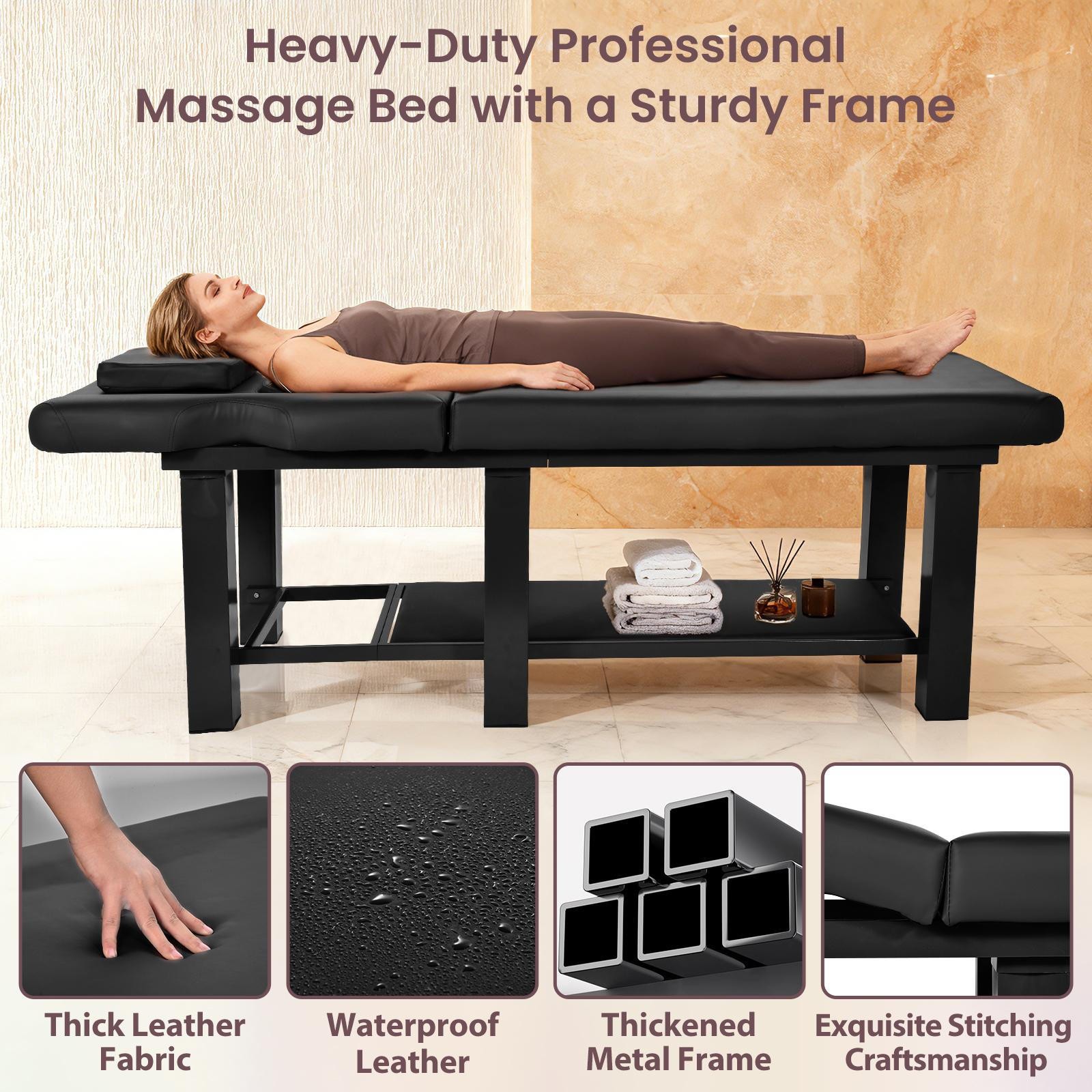 Stationary Massage Table PU Leather for Physical Therapy & Spa