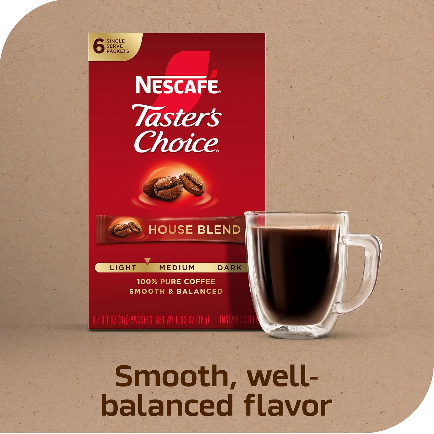 NESCAFÉ , Instant Coffee Packets, Light Medium Roast Coffee, House Blend, 12 Box