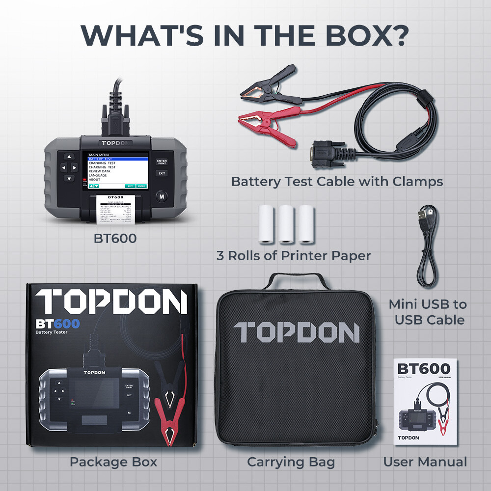 Car Battery Tester Charging Test Load Test With Built-in Printer TOPDON BT600
