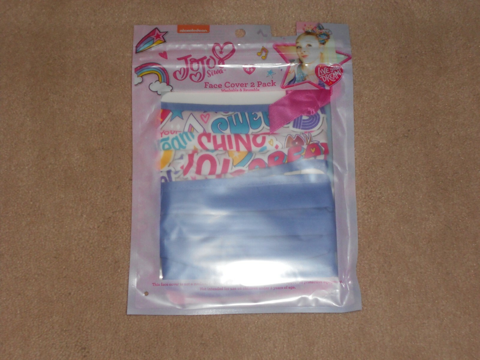 NEW, Nickelodeon Jojo Siwa Kids Face Mask Cover 2 Pack Washable & Reusable