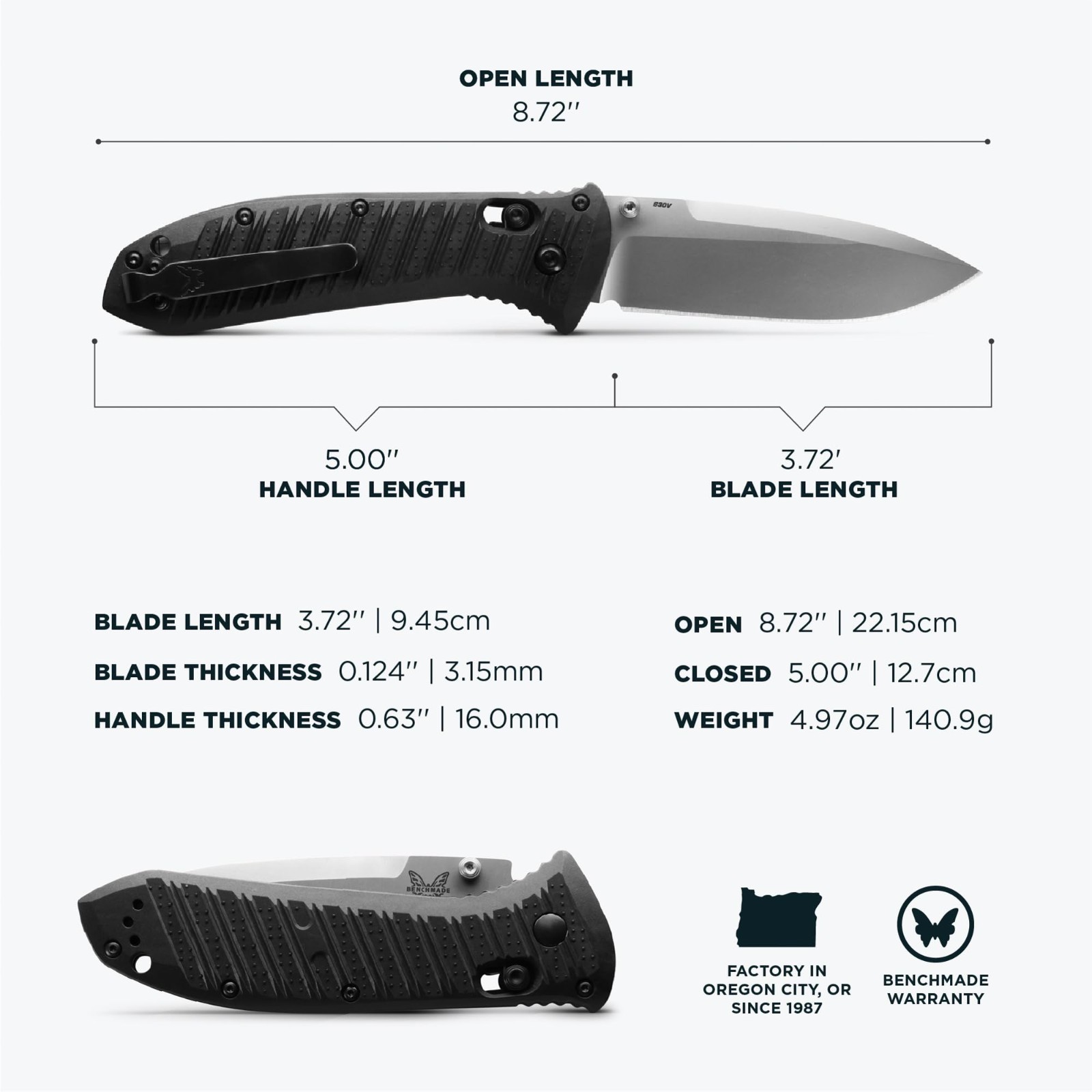 Benchmade Presidio II Folding Drop Point Knife, Black - 570-1
