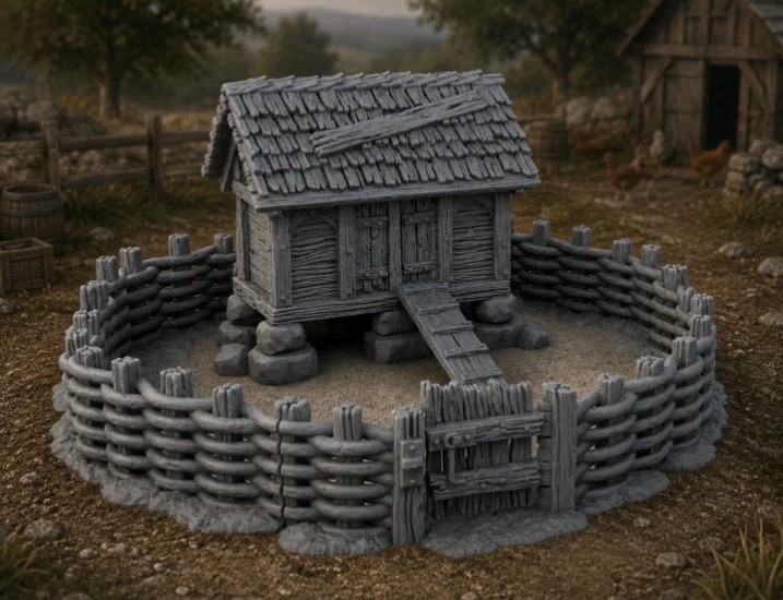 Baddock Farm Chicken Coop - 28mm -Pillage -RPG -Pathfinder -Baron's War -D&D