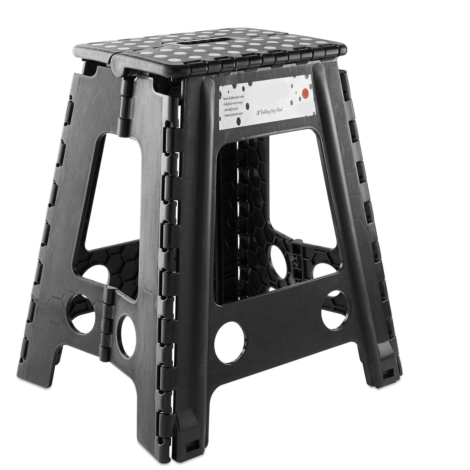 18" Folding Plastic Step Foot Stool with Handle - Black