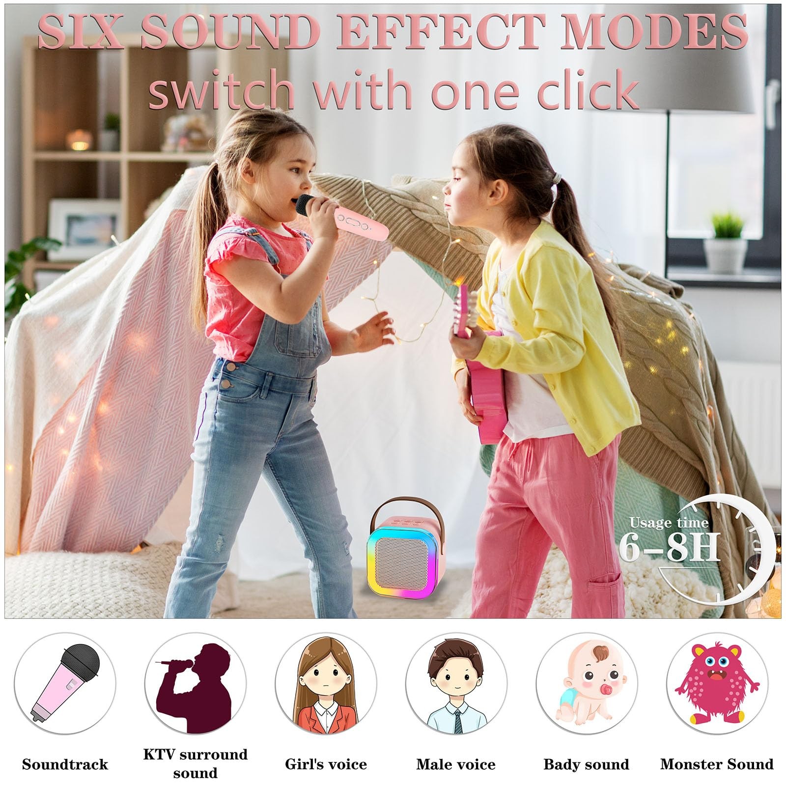 Karaoke Machine for Kids, Portable Bluetooth Speaker with 2 Wireless Micropho...