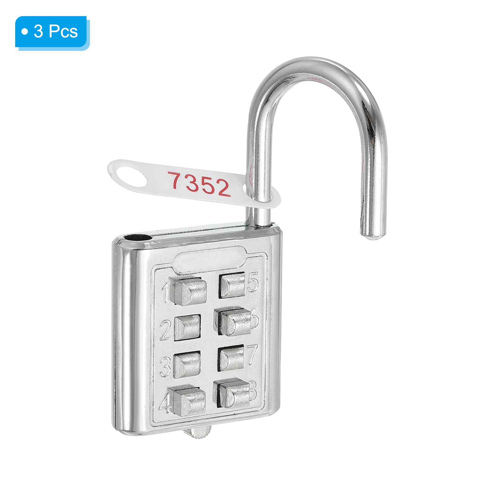 8 Digit Button Combination Padlock 3pack 4 Digit Locking Mechanism Lock Silver