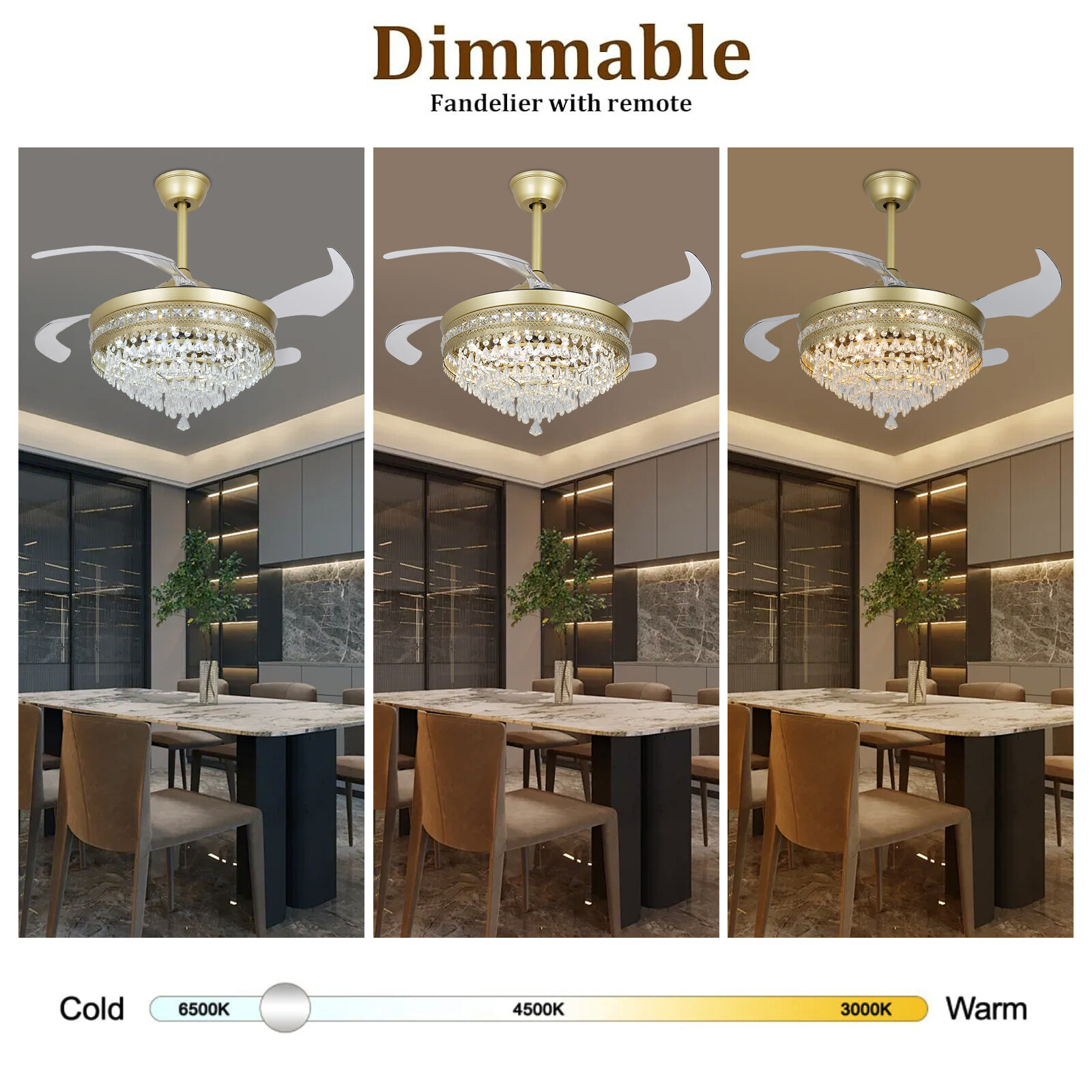 Modern Crystal Ceiling Fan Light with Remote Control and LED IlluminationUS