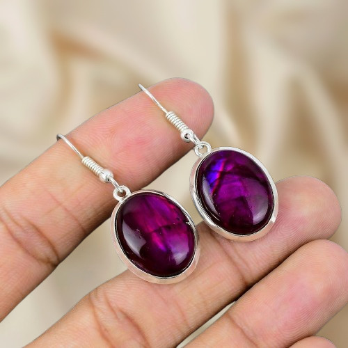 925 Sterling Silver Purple Labradorite Gemstone Earring Silver Gift For Her