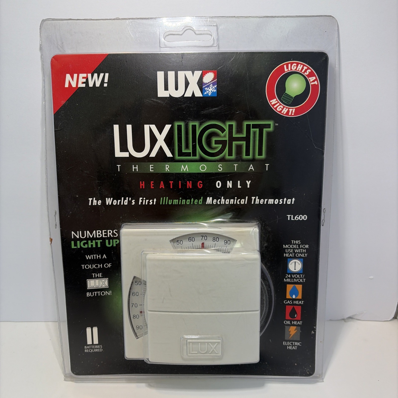 LUXLIGHT TL600 Deluxe 24-Volt Heating Illuminated Mechanical Thermostat NewInPkg