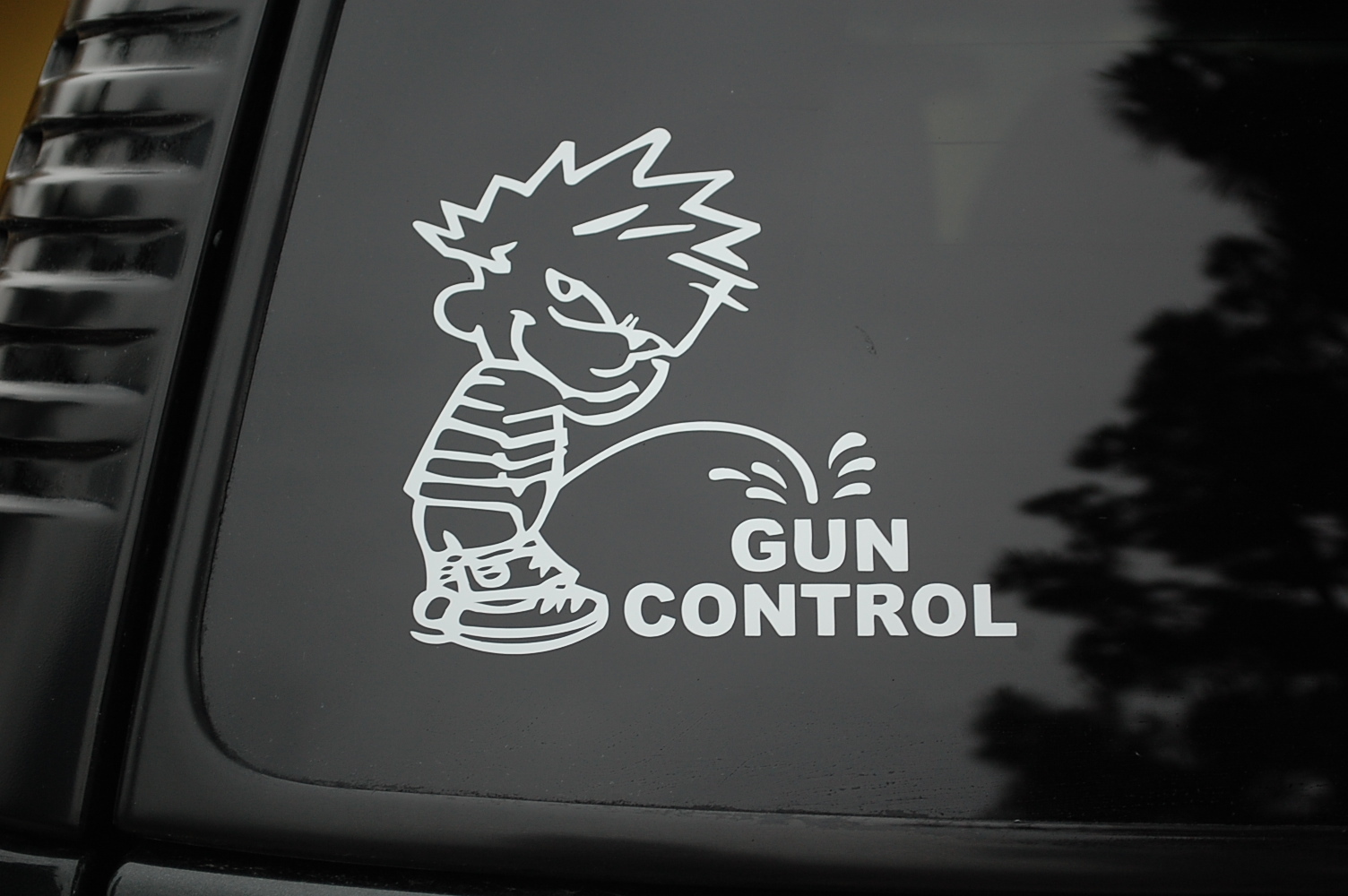 Calvin 6"  Piss On Gun Control Vinyl Sticker Decal (V50) Fishing Hunting Boat