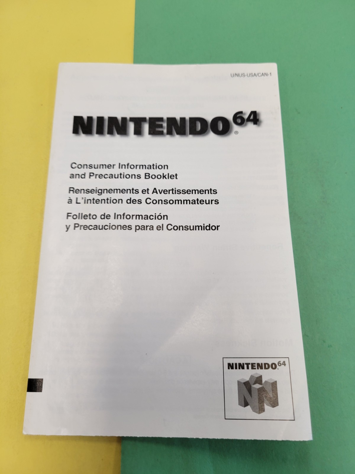 NINTENDO 64 N64 Consumer Information and Precautions Booklet U/NUS-USA/CAN-1