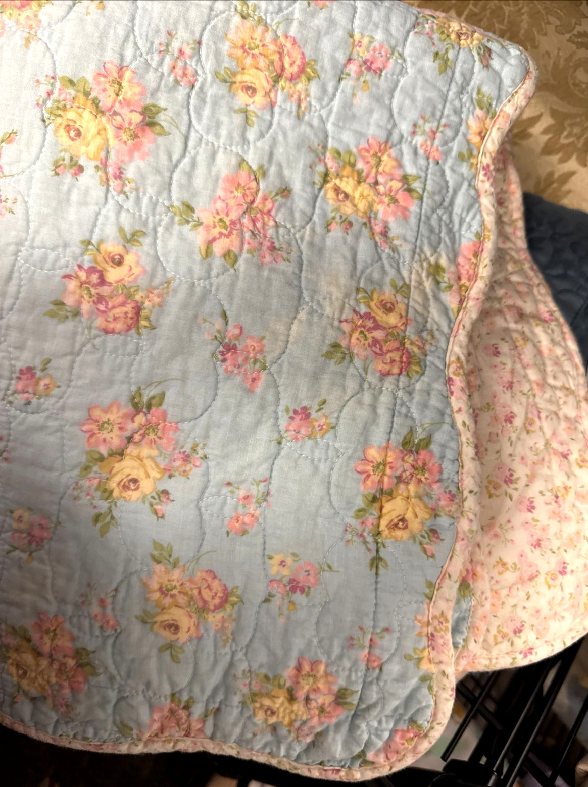 Home Classics ~ Blue Floral (2) Std Quilted Shams 20 X 26