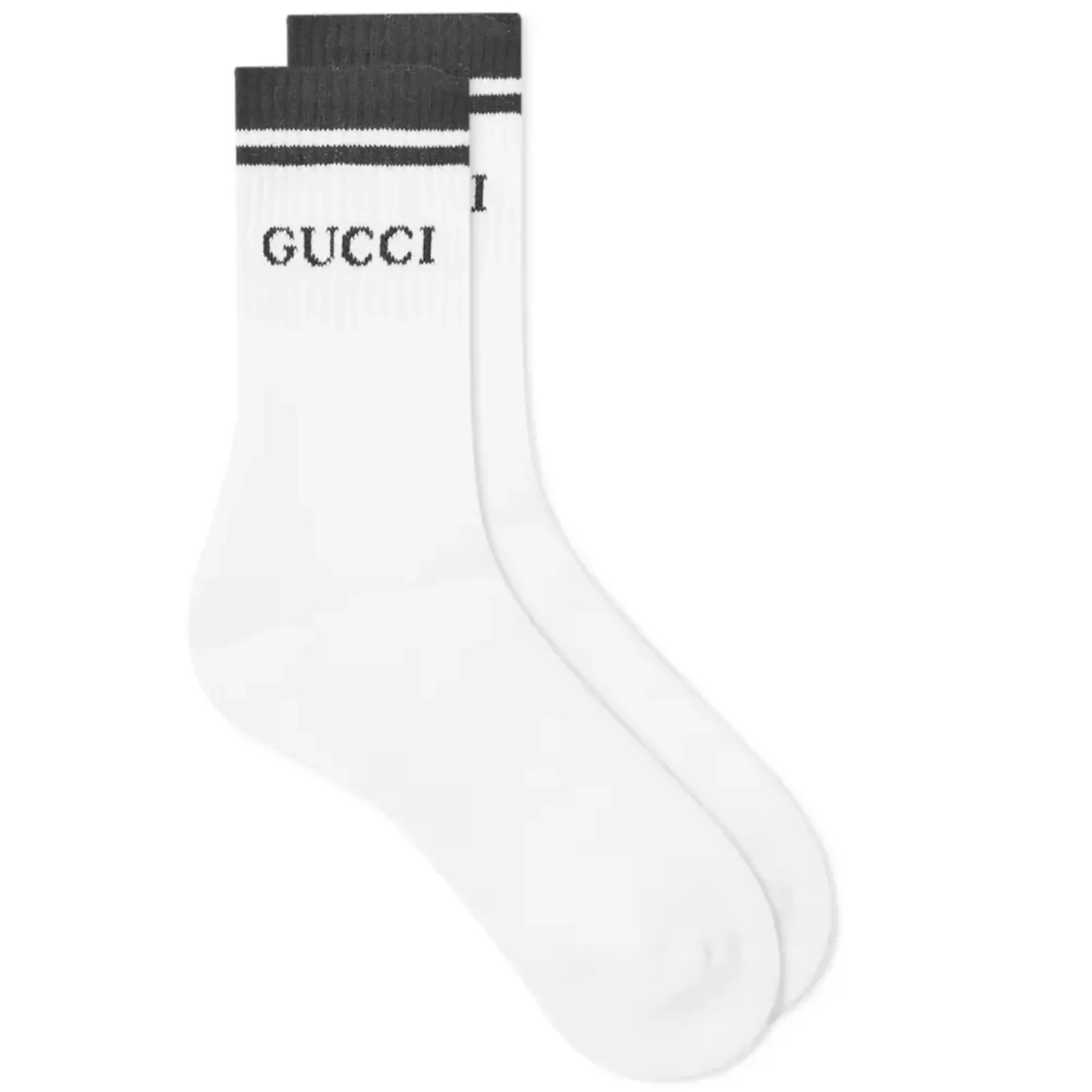 Authentic Men's Gucci White Black Stretch Cotton Logo Socks M 496493 New