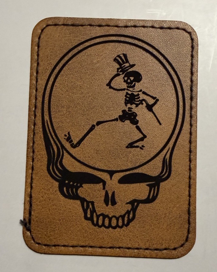 Grateful Dead Steal Your Face Dancing Skeleton Iron on Leather Patch 3.5”x2.5”