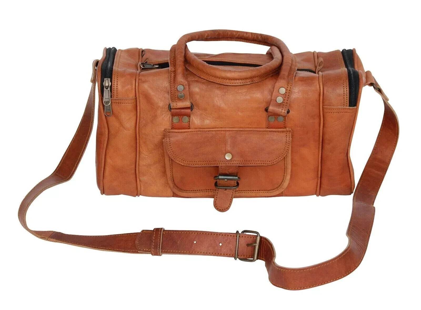 Leather Tote Luggage Travel Vintage Duffel Gym Bag Men's 16 Inch Air Cabin
