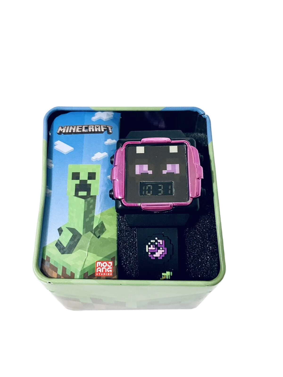 Minecraft Mojang Accutime Ender Dragon Face LCD Digital Wrist Watch Black/Pink