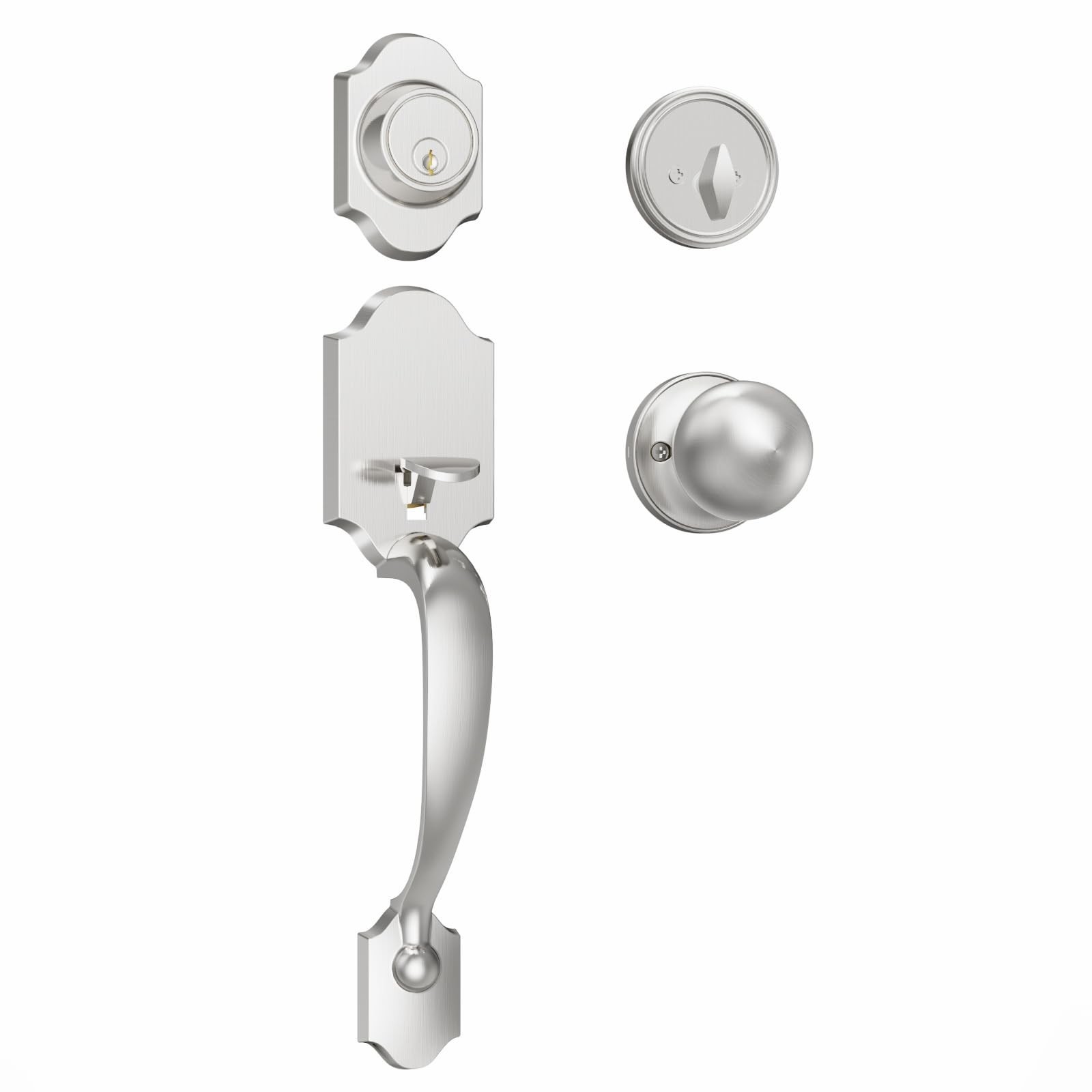 Estmoon Front Door Lock and Deadbolt Set, Satin Nickel Exterior Door Handle w...