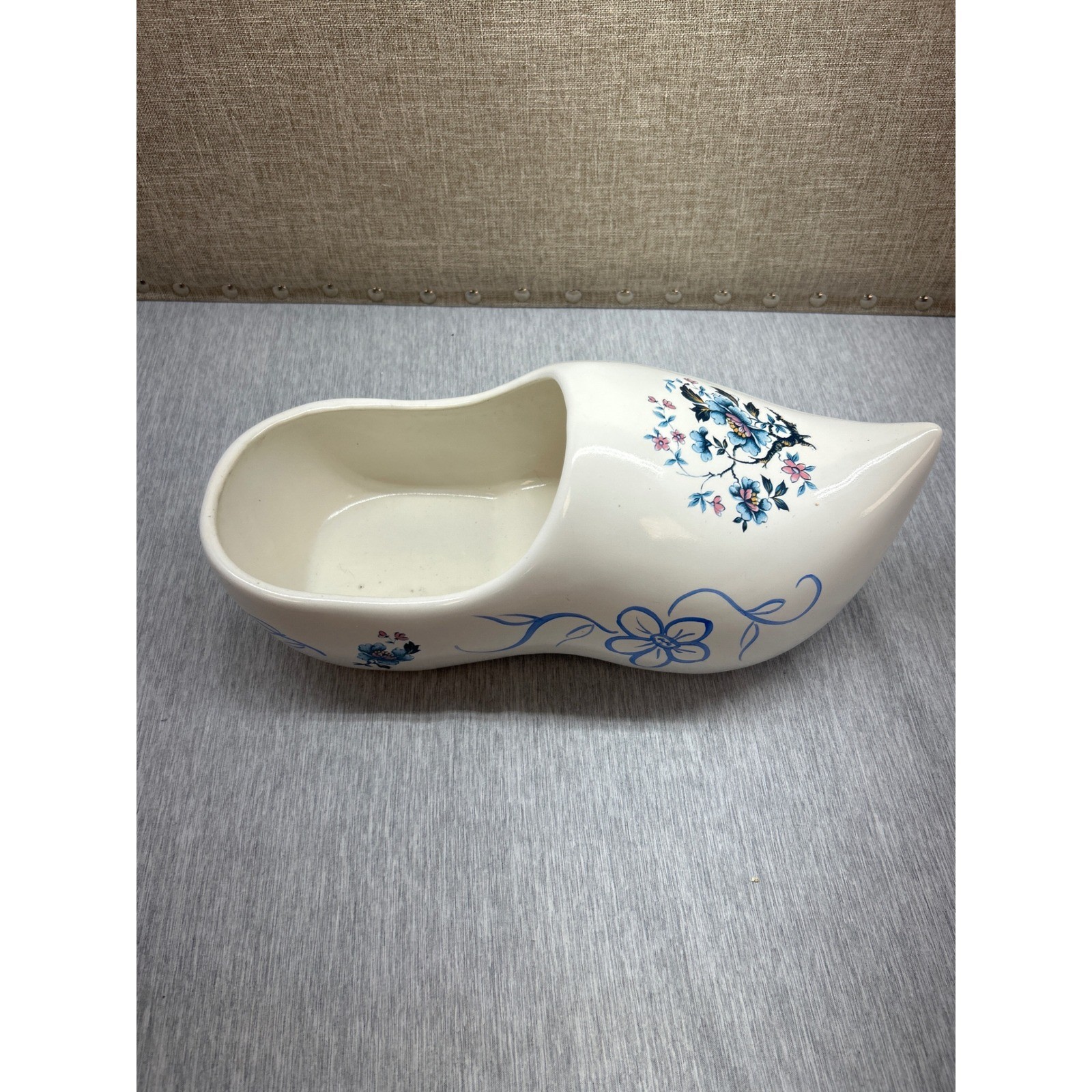 Henry L. Hummel Ceramic Clog Planter Floral Blue White Made in USA