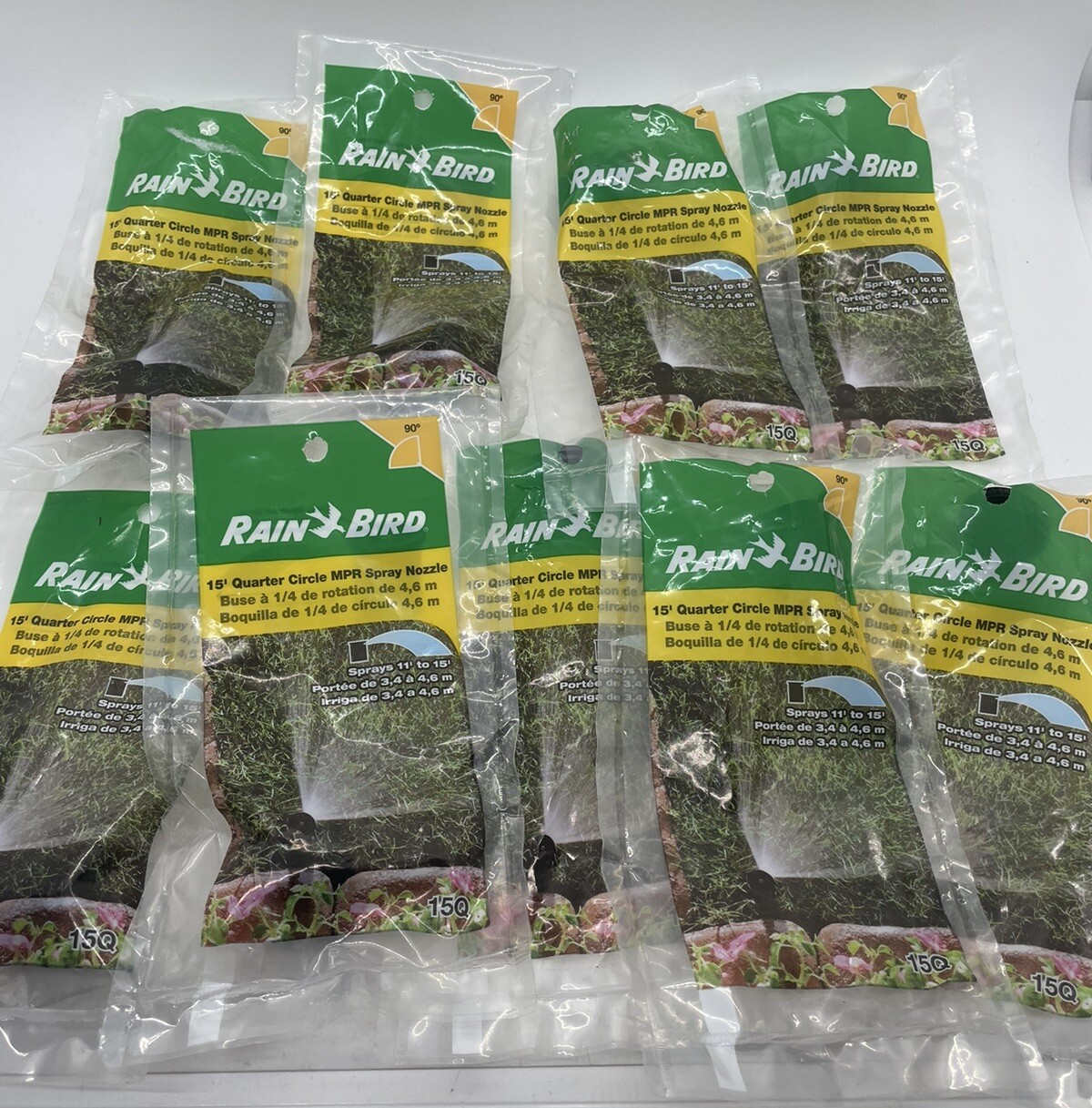 9 pack Rain Bird 15’ Quarter Circle Pattern Nozzle 15Q **NEW SEALED**