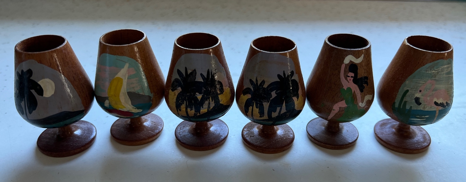 Shot Glasses Tropical Island Design Wooden