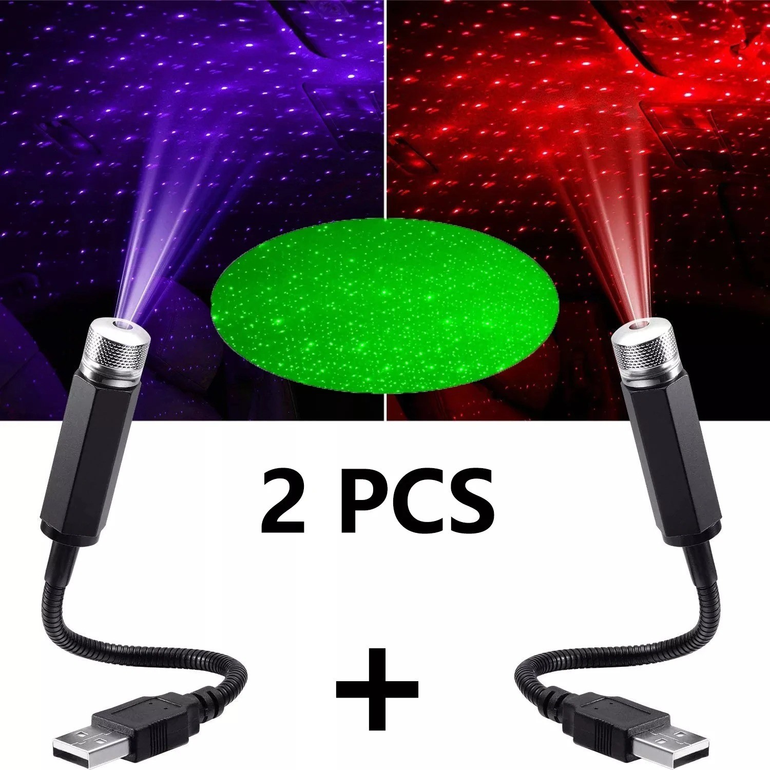 2 Pack USB LED Star Projector Light Galaxy Night Lamp Car Roof Room Decor