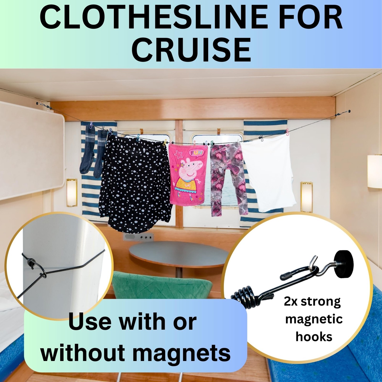 Magnetic Clothesline for Cruise Ship Cabin Approved Strong Rubber Coated Non...