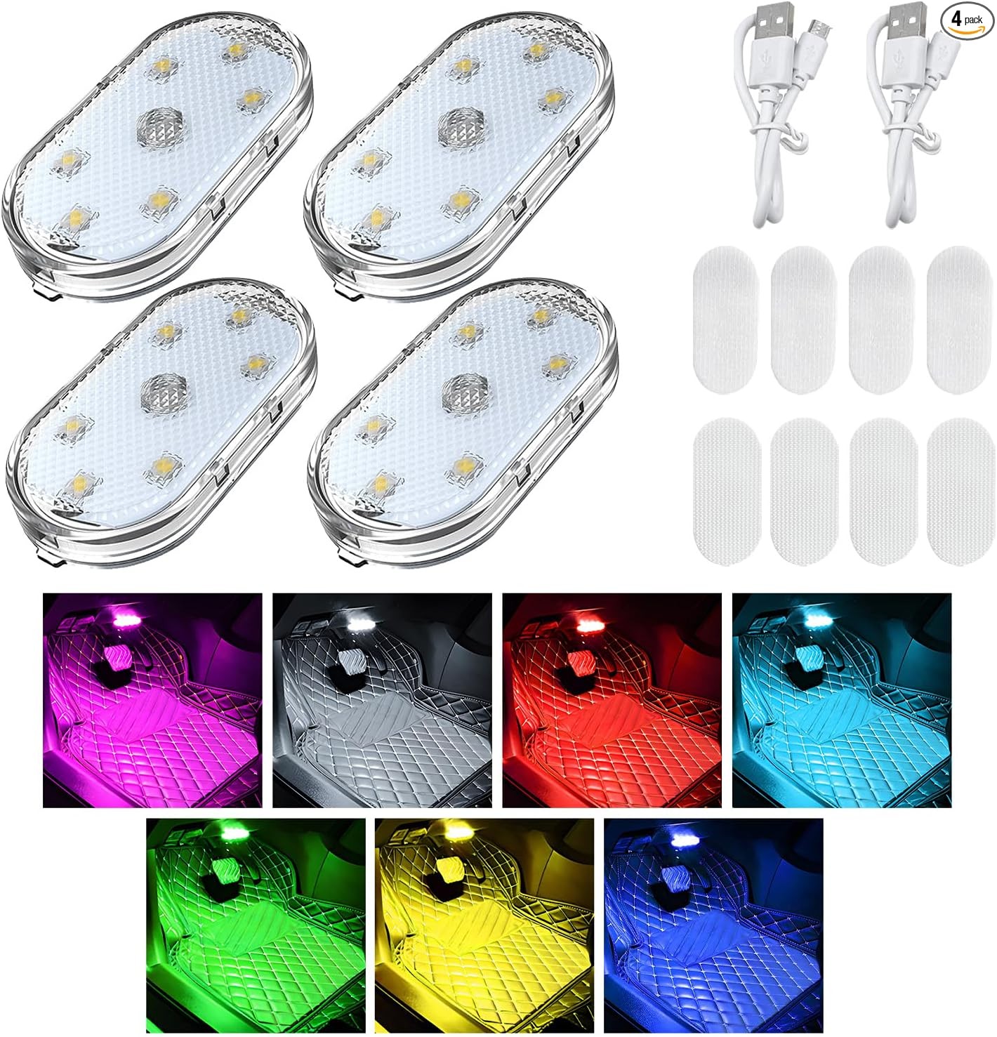 4 PCS Wireless LED Lights, Portable USB Rech Size: 4 PCSColor: Sticky Fastener