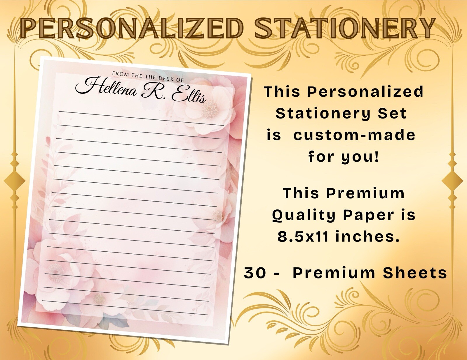 PERSONALIZED - 30Pcs Stationery Writing Paper, Watercolor Stationary  #L2C08