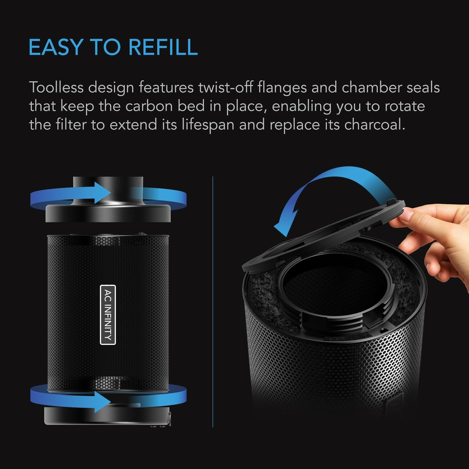 AC Infinity Refillable Carbon Filter Kit 6” with Additional Refill, Odor Removal
