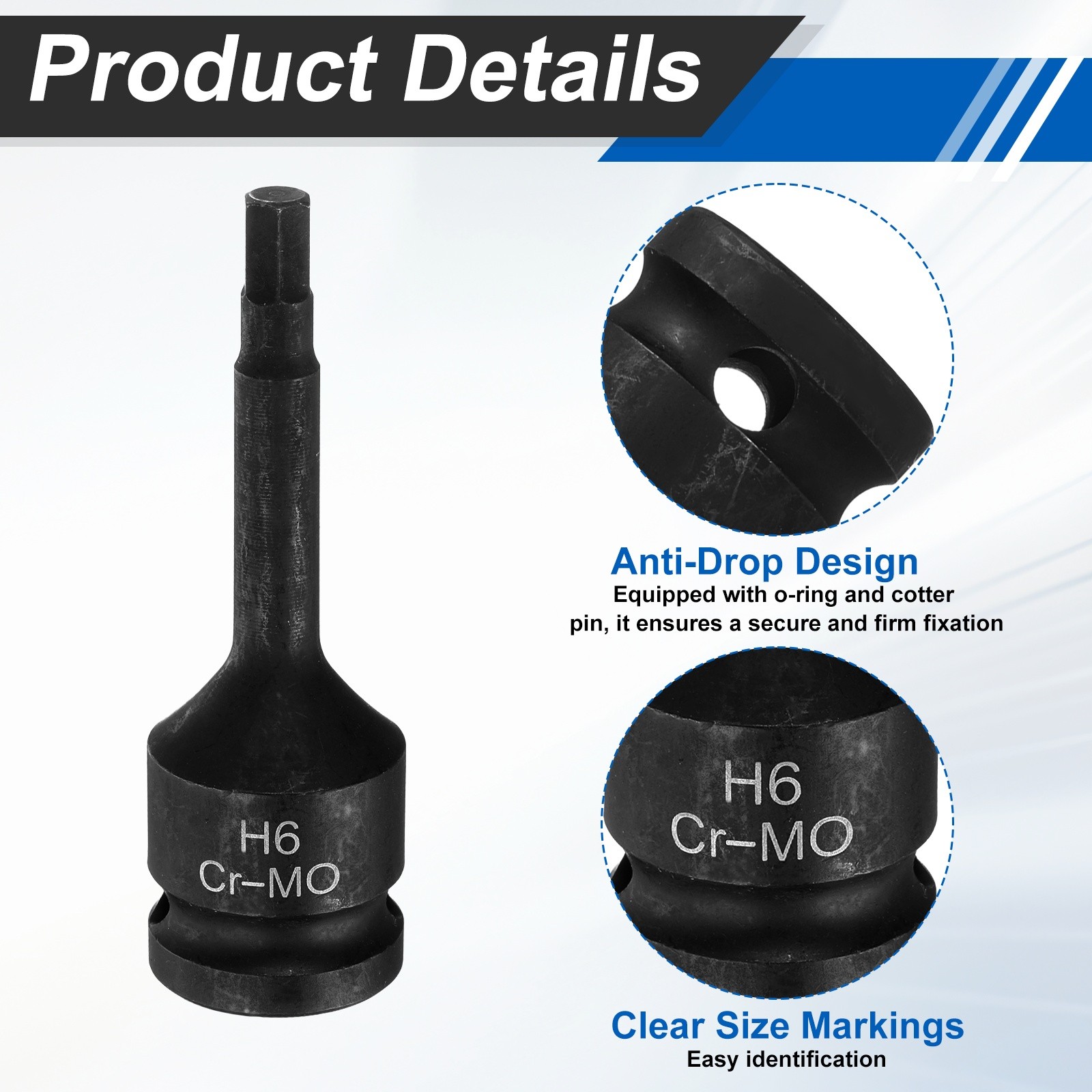 2pcs 1/2" Drive Impact Hex Bit Socket 6mm Metric CR-MO Steel Hexagonal Socket