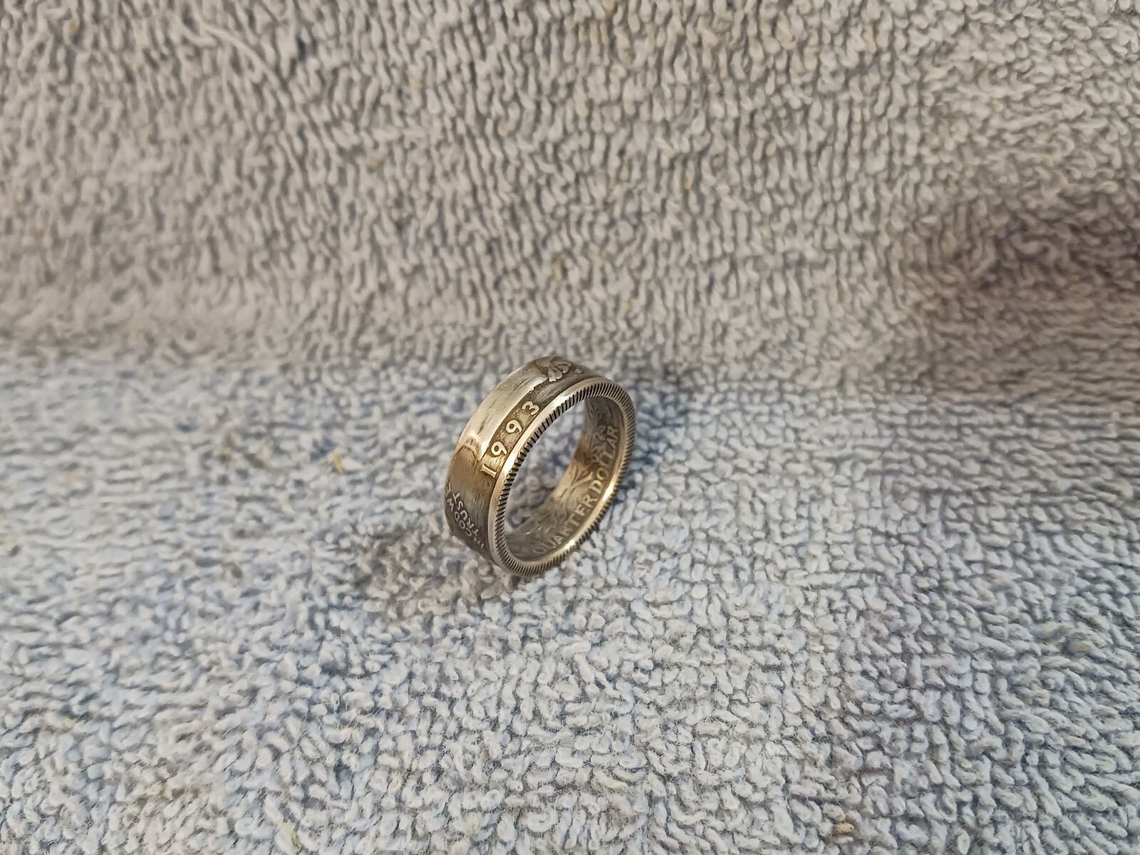 1993 90%  Silver Proof Washington Quarter  size 8    coin ring  handmade