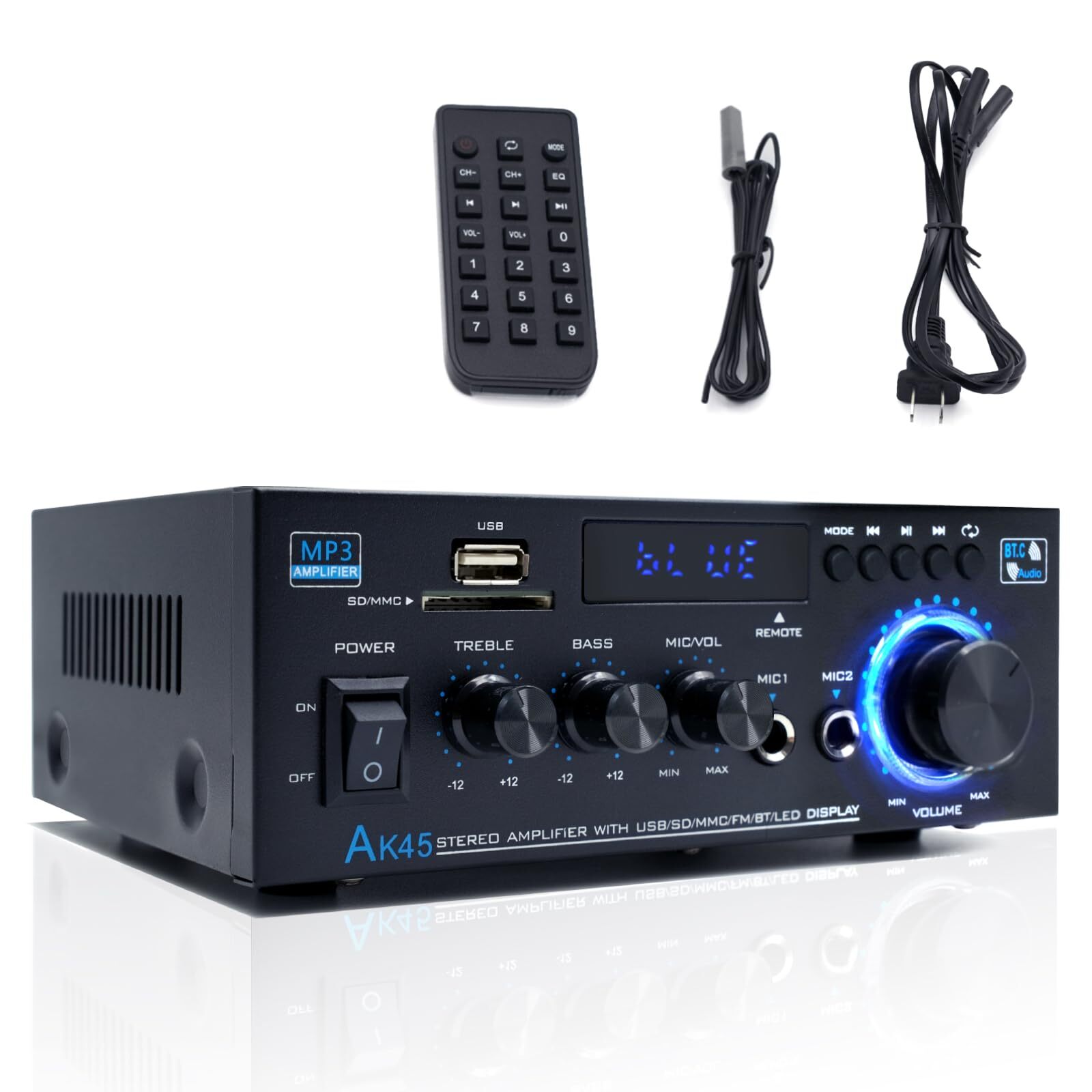 Home Audio Amplifier Receiver AK45, 400W Bluetooth 5.0 HiFi Stereo Power Amplifi