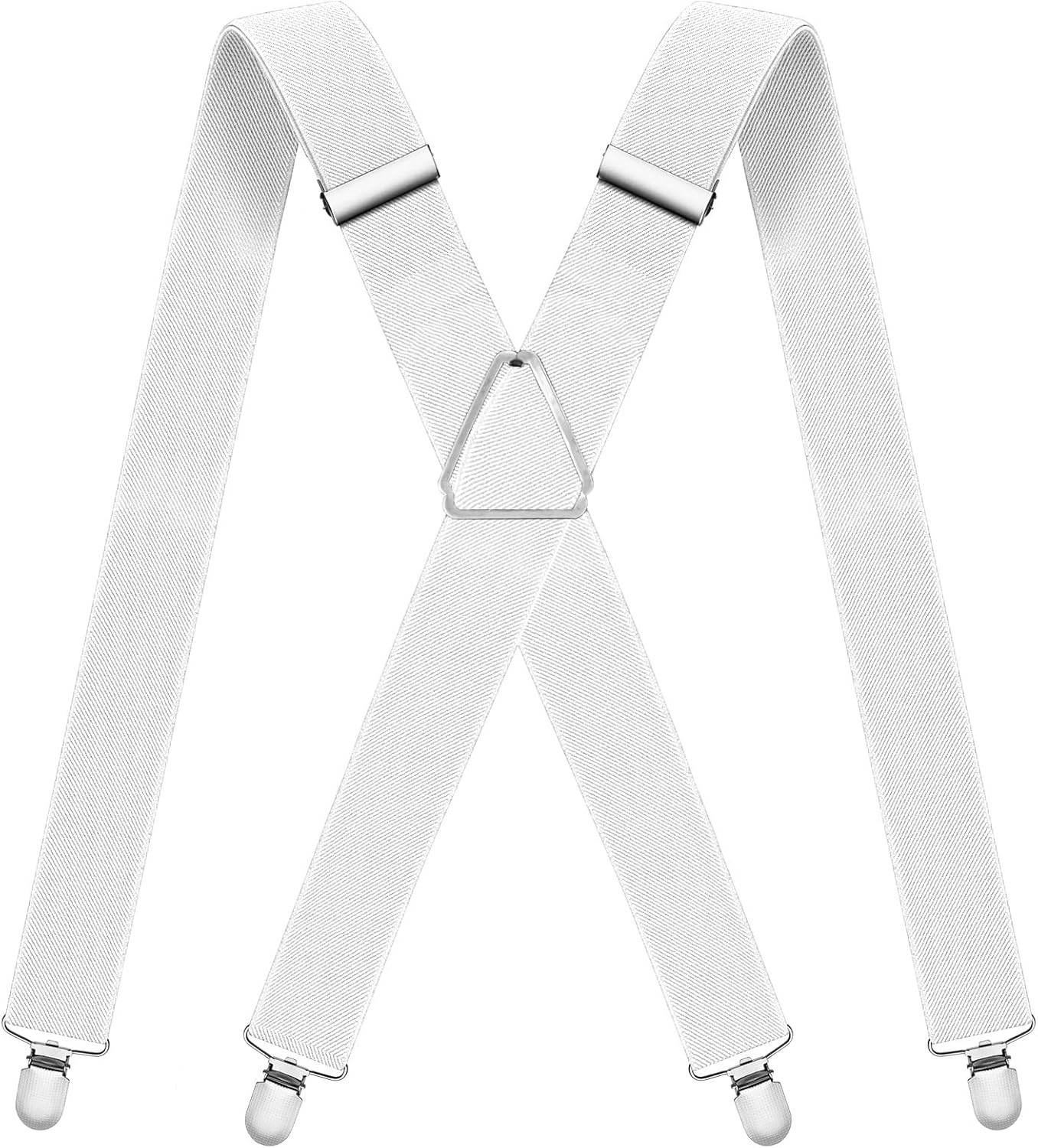 Mens Suspenders Adjustable Braces with 4 Strong Metal Clips Elastic X White