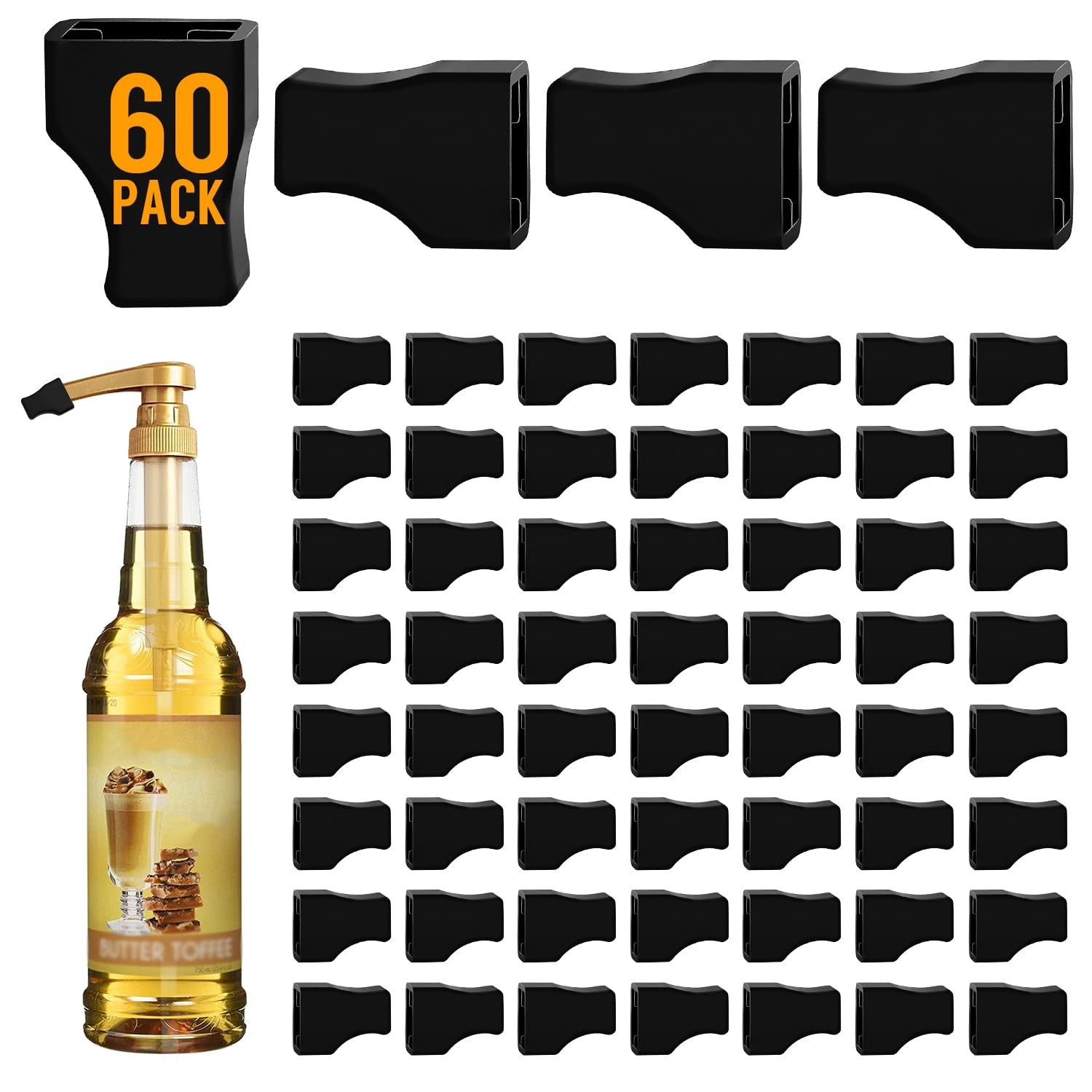 60 Pack Coffee Syrup Pump Tip Covers Black Rubber Pourer Cap Syrup Cap for Sy...