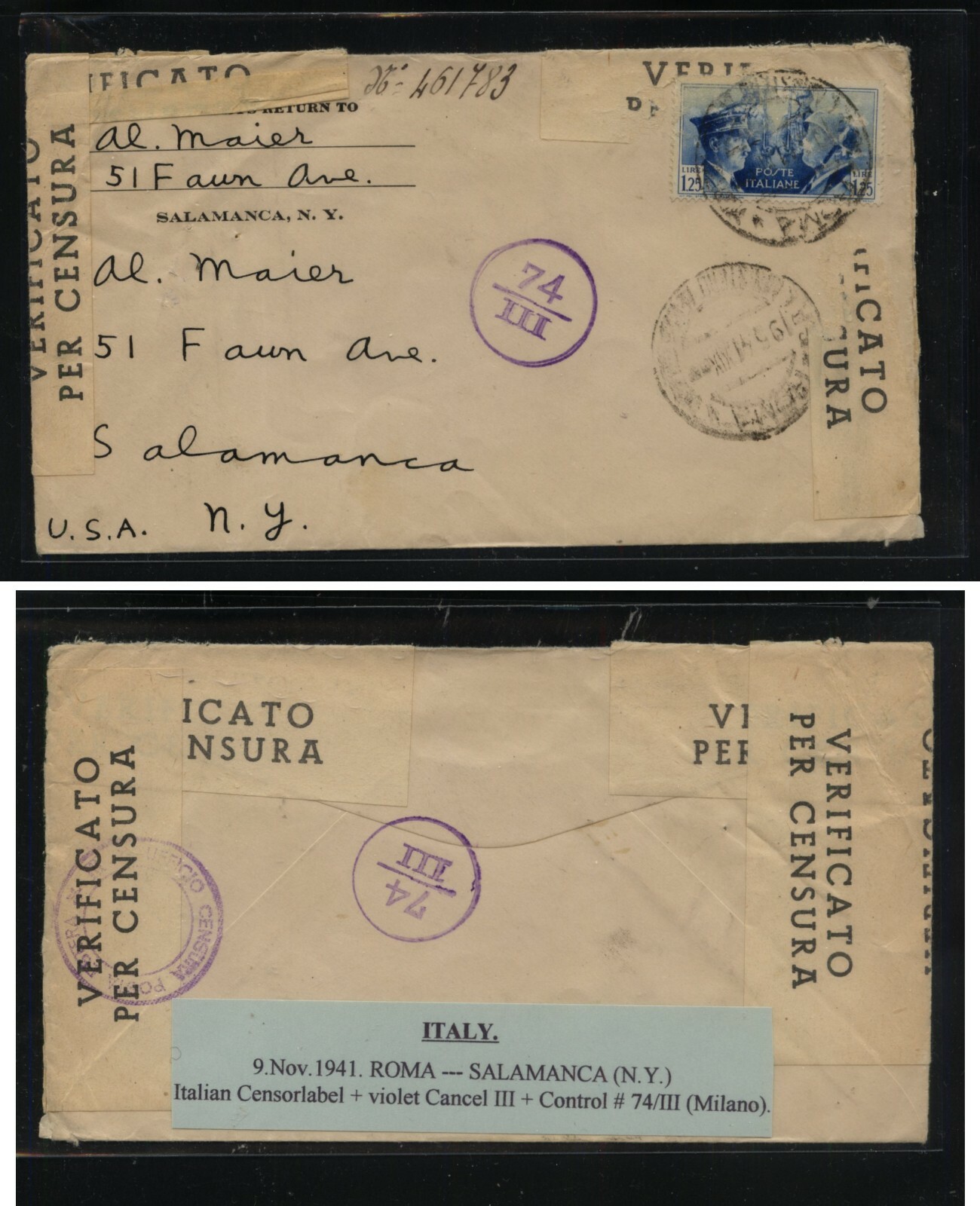 Italy  418  on  cover  censor  tapes  see write  up    SSS0315