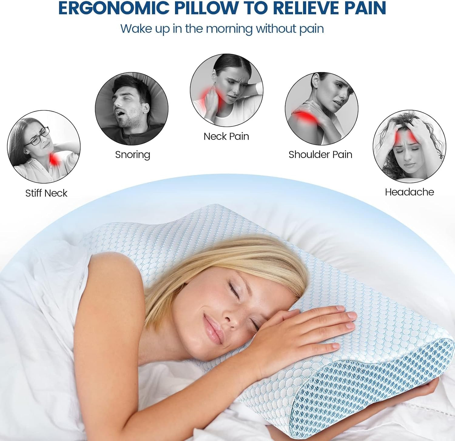 Memory Foam Bed Pillow for Sleeping, Ergonomic Cervical Contour Neck Support Ort