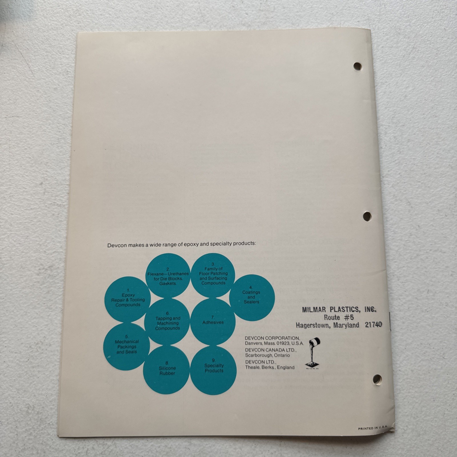 Devcon Corporation Danvers, Mass Tooling With Devcon Bulletin T-1 Catalog