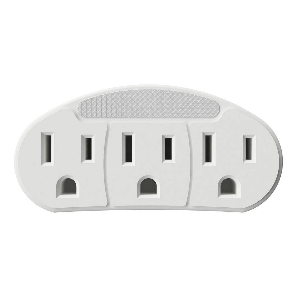 White Outlet Adapter LED Night Light with 3-Grounded Outlets