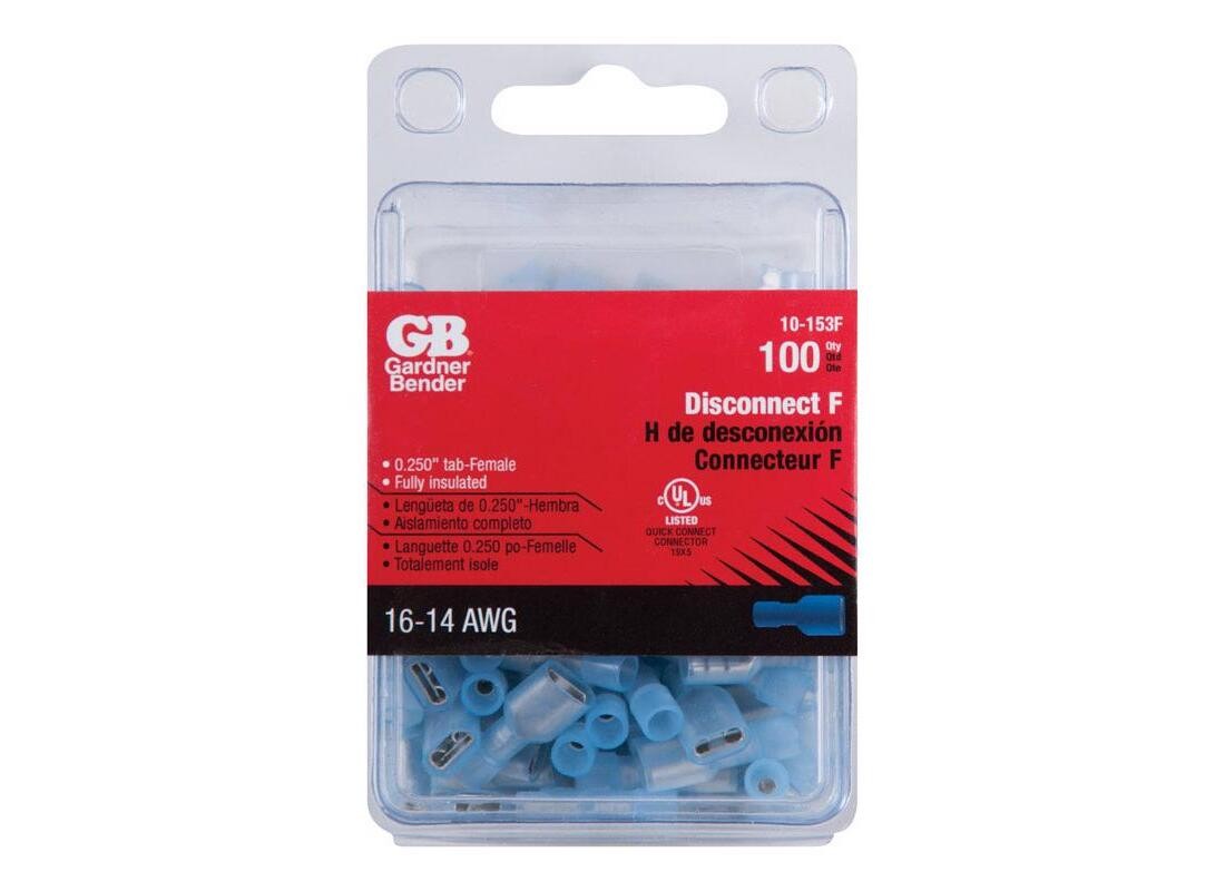 GB 10-153F Female Disconnect 16-14 Ga. Insulated Wire Blue Blue