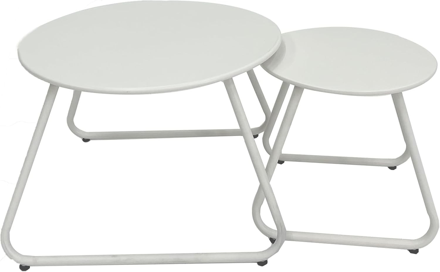 Patio Outdoor Coffee Table Set of 2 Weather Resistant Steel Round End Tables