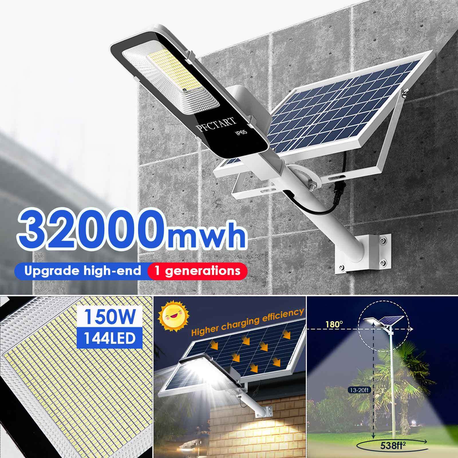 150W Commercial Solar Street Light Outdoor LED Dusk Dawn Road Lamp +Pole+Remote