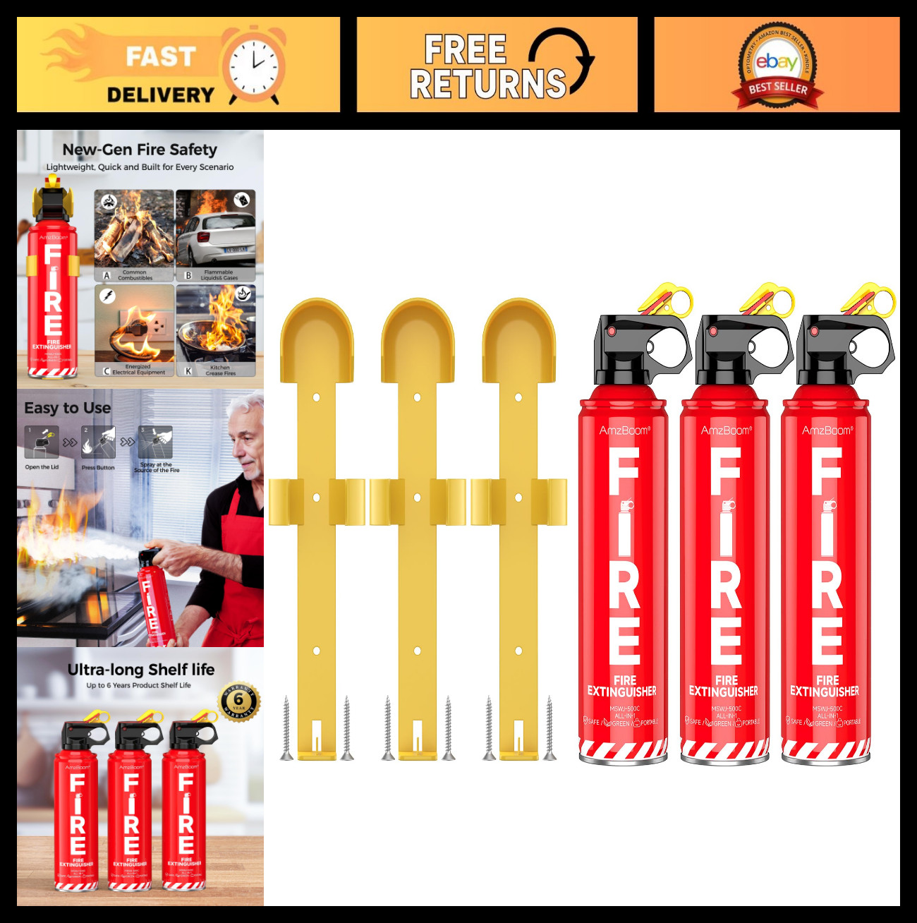 Water-Based Fire Extinguishers 3 Pack - Portable Multi-Purpose Safety Spray for