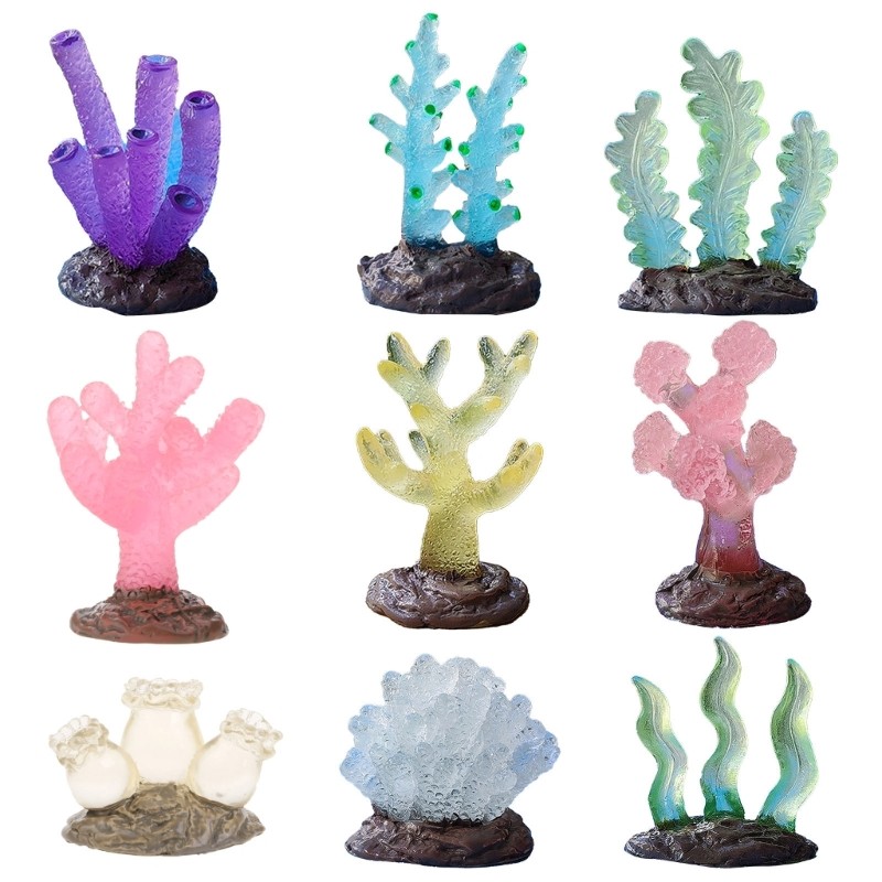Resin Luminous Coral Fish Tanks Ornament FairyGarden Landscape Aquariums Decors