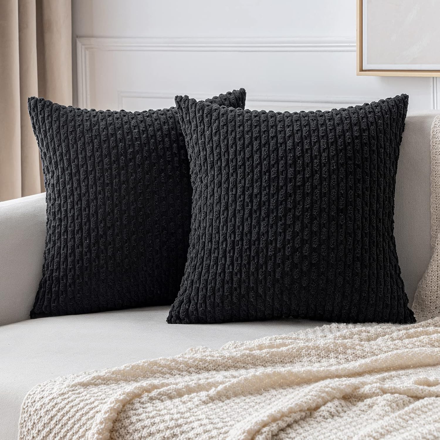 MIULEE Throw Pillow Covers Soft Corduroy 18" x (Pack of 2), Black