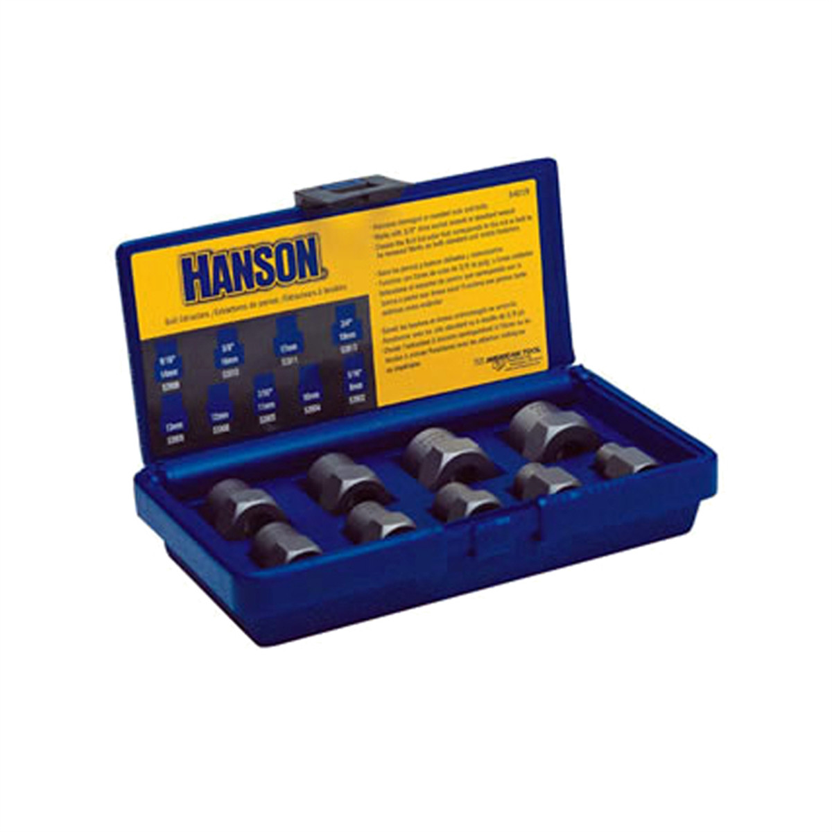 Hanson BOLT EXTRACTOR SET 9PC 8MM-19MM W/3/8" DRIVE 54019