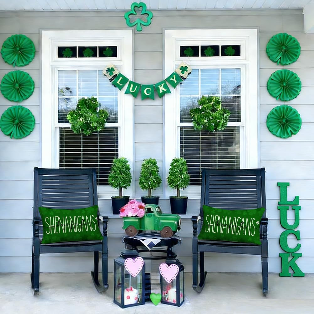St Patricks Day Throw Pillow Covers 12X20 Inch, Here for the Shenanigans Shamroc
